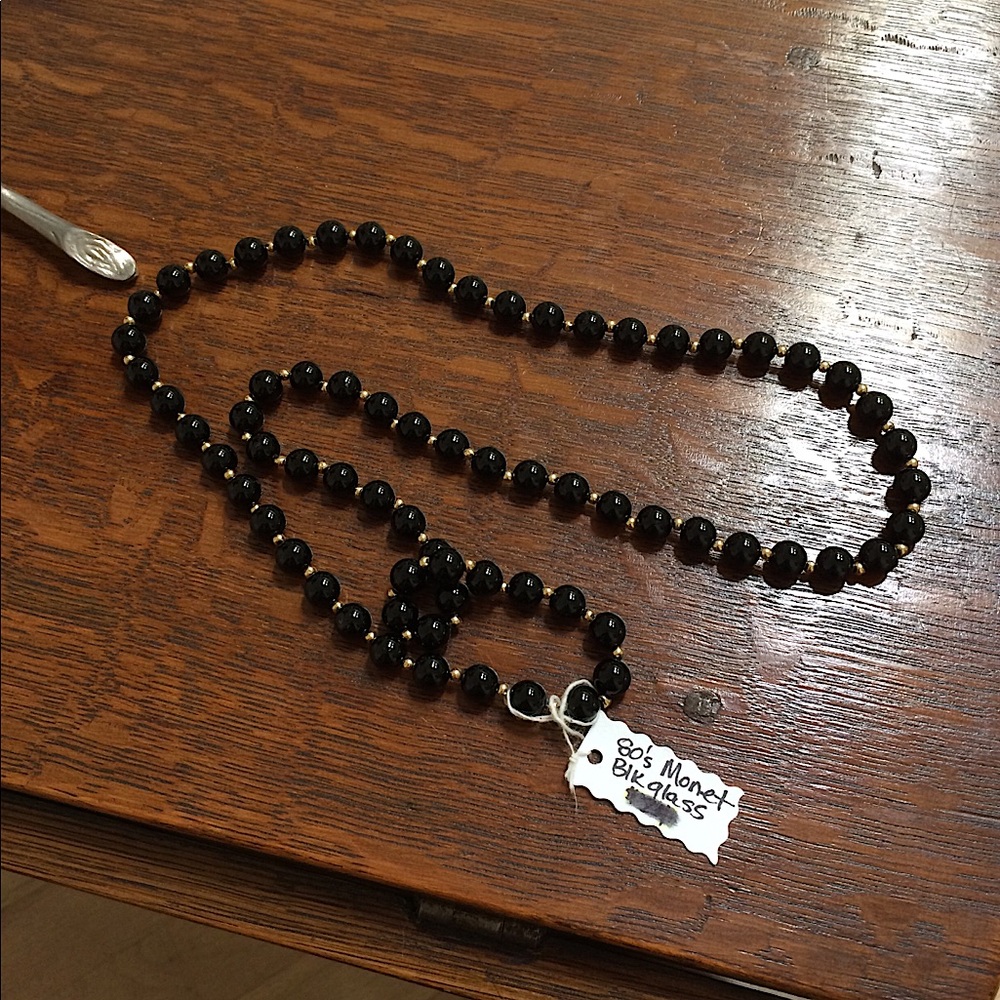 Monet black glass bead necklace